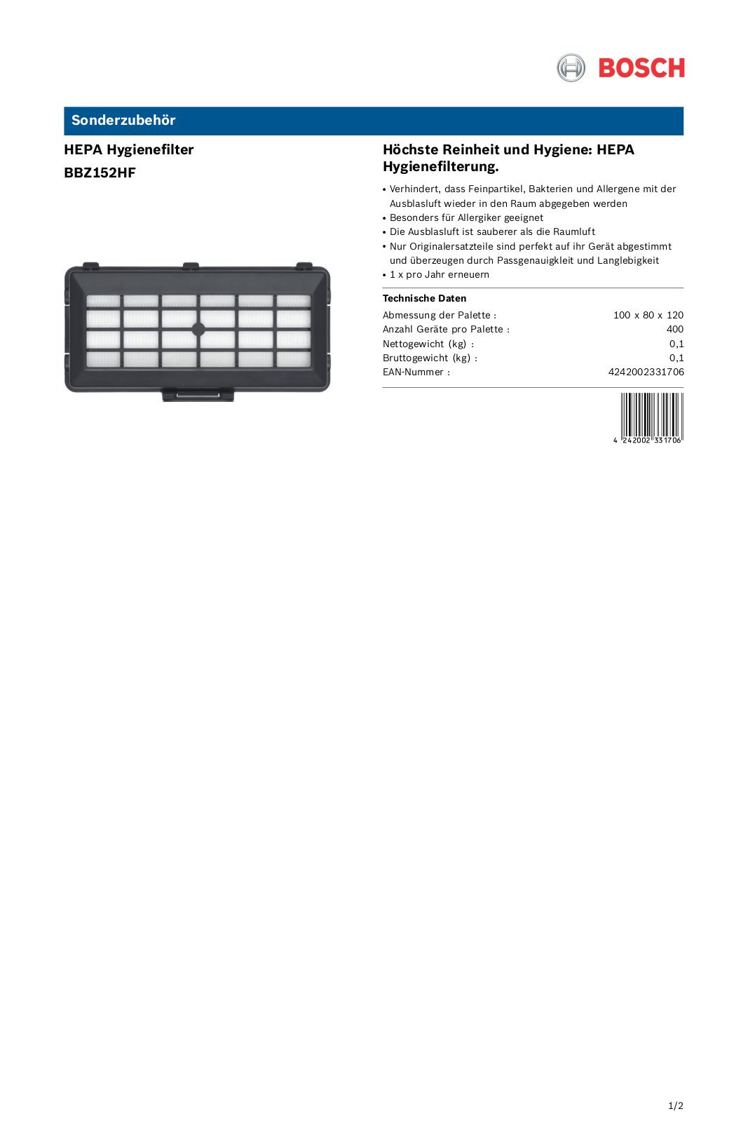 Bosch BBZ152HF User Manual