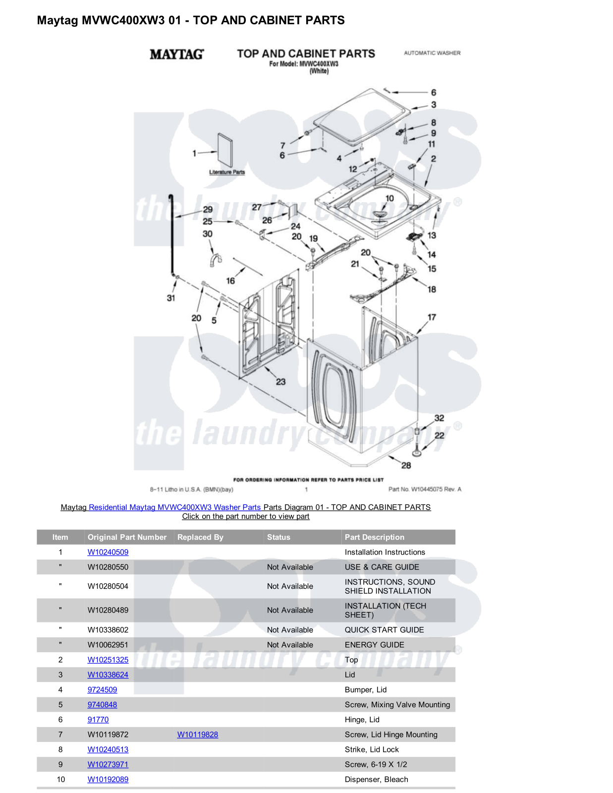 Maytag MVWC400XW3 Parts Diagram