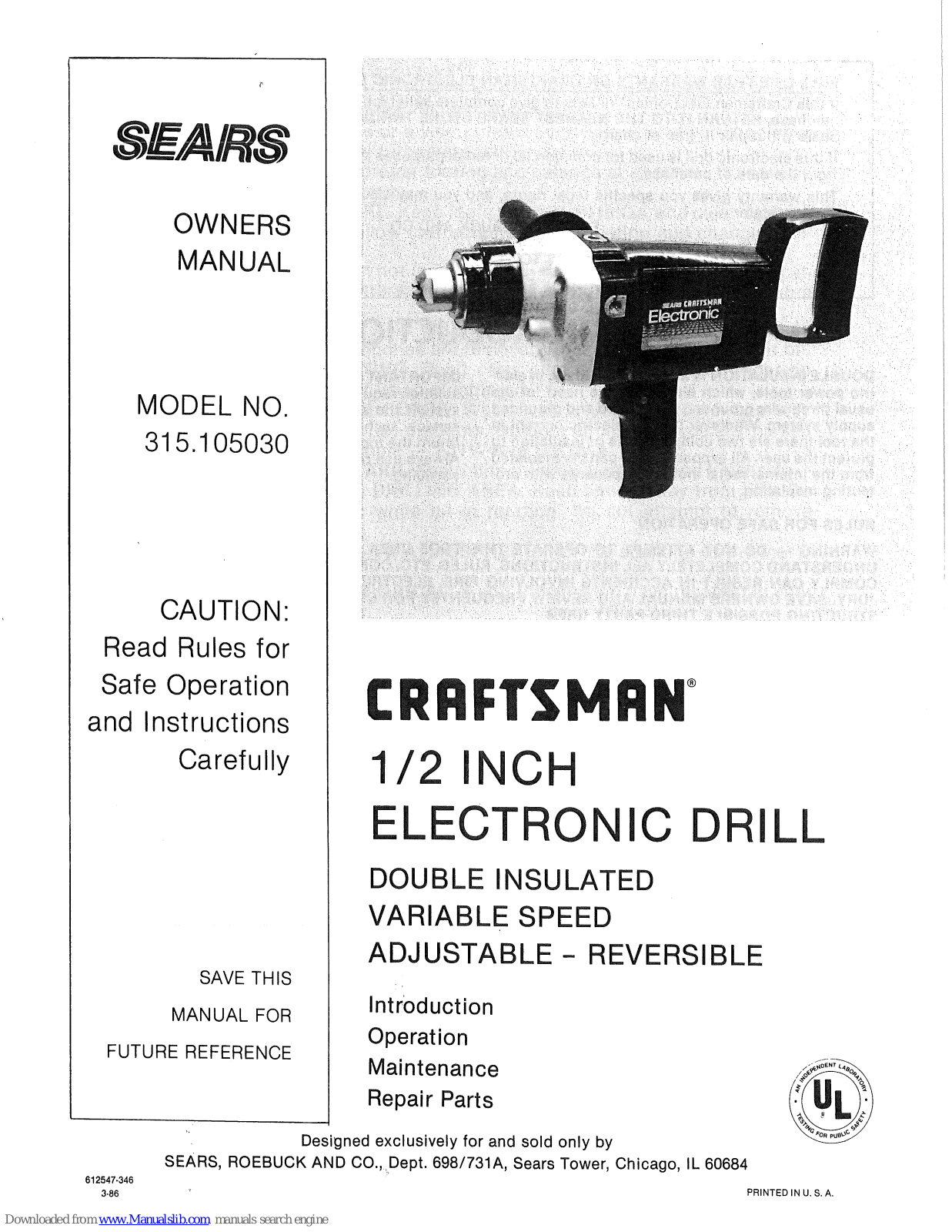 Craftsman 315.105030 Owner's Manual