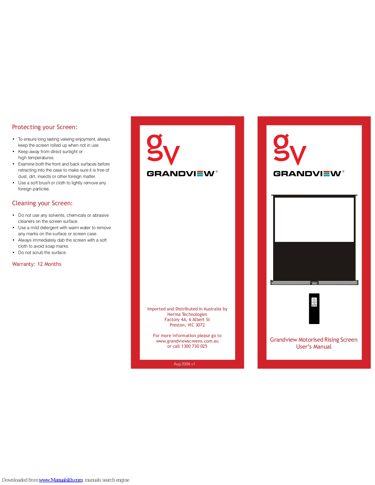 Grandview Motorised Rising Screen User Manual - ManualMachine.com