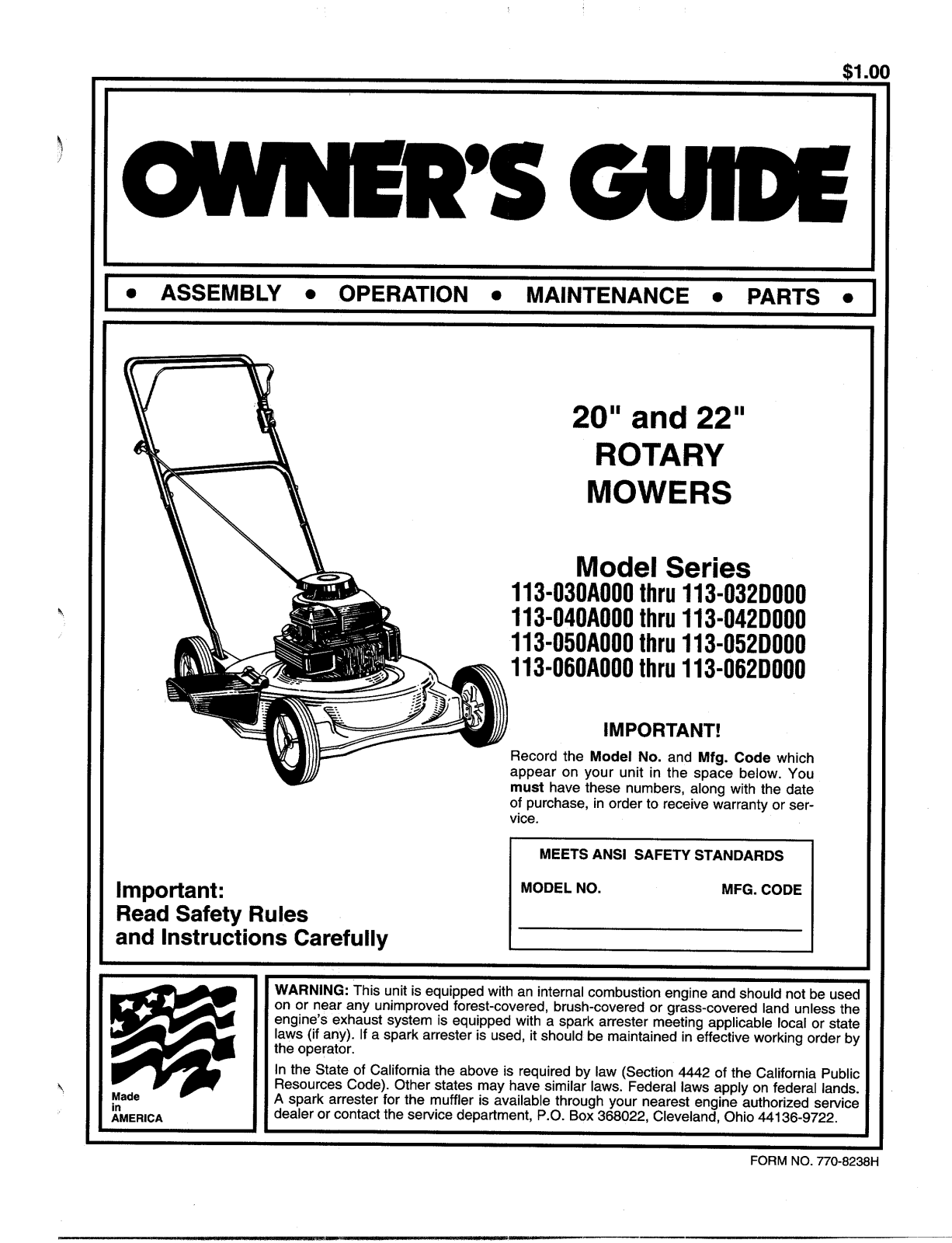 MTD 113-030A000, 113-040A000, 113-050A000, 113032D000, 113-042D000 User Manual