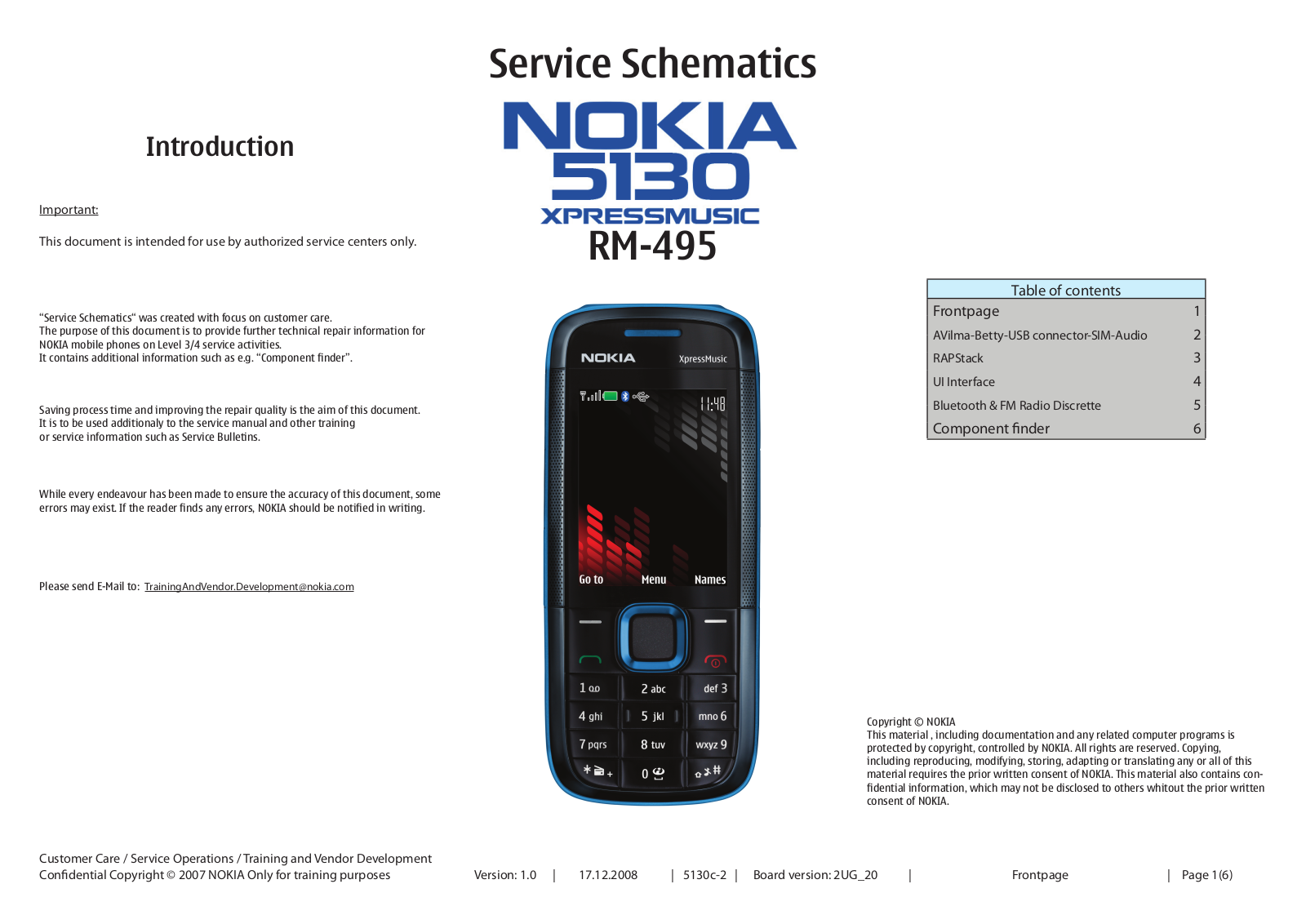 Nokia 5130 XpressMusic RM-495, 5130 XpressMusic  RM-496 Schematic