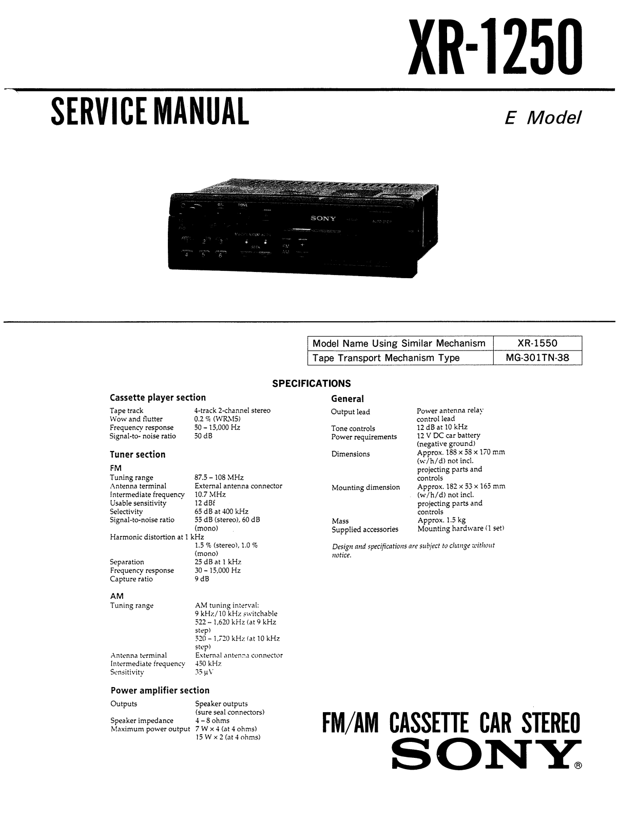 Sony XR-1250 Service manual