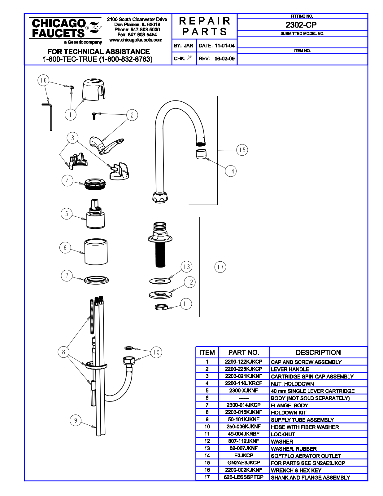 Chicago Faucet 2302-CP Parts List