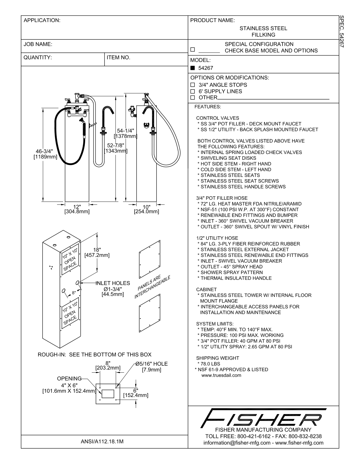 Fisher Manufacturing 54267 User Manual