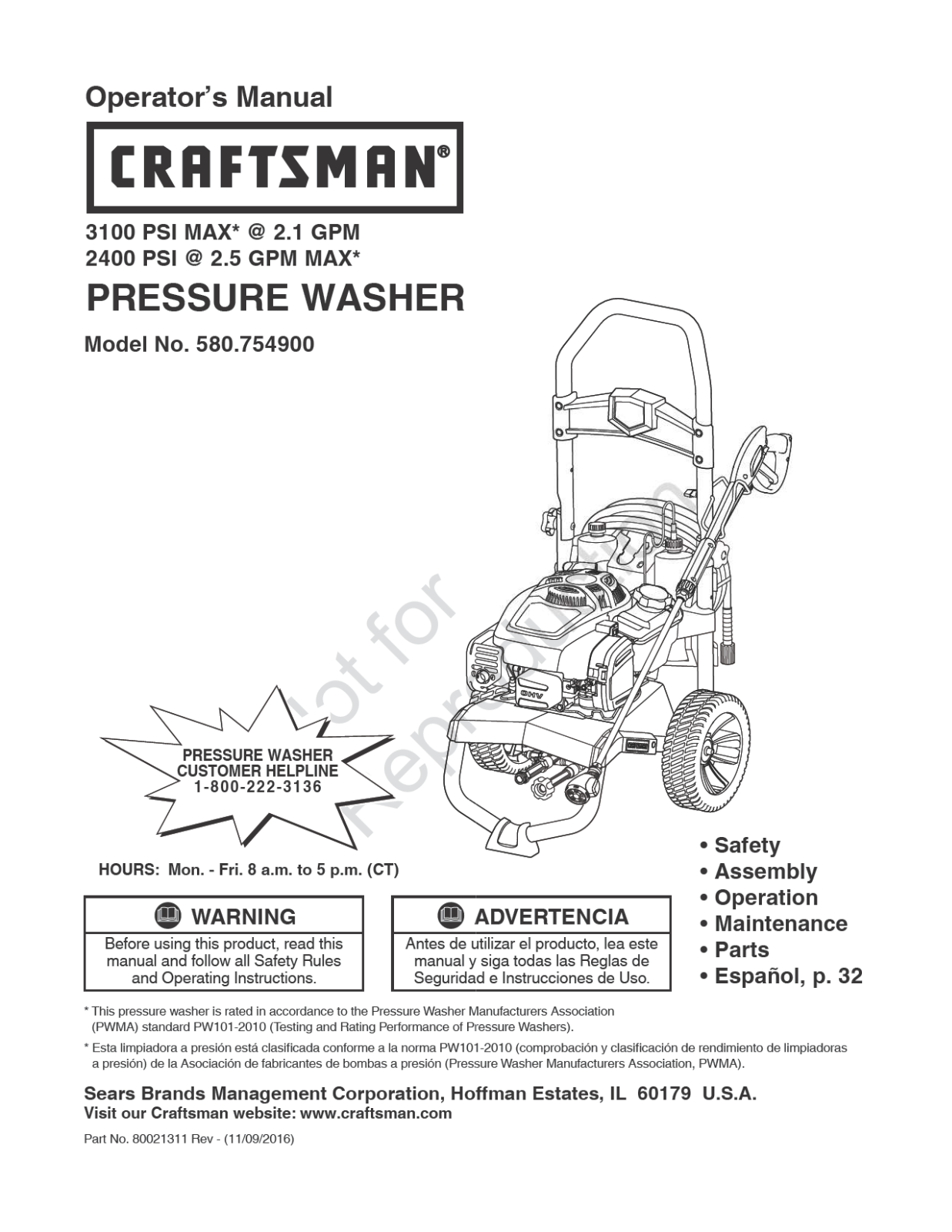 Craftsman 580754900 Owner’s Manual