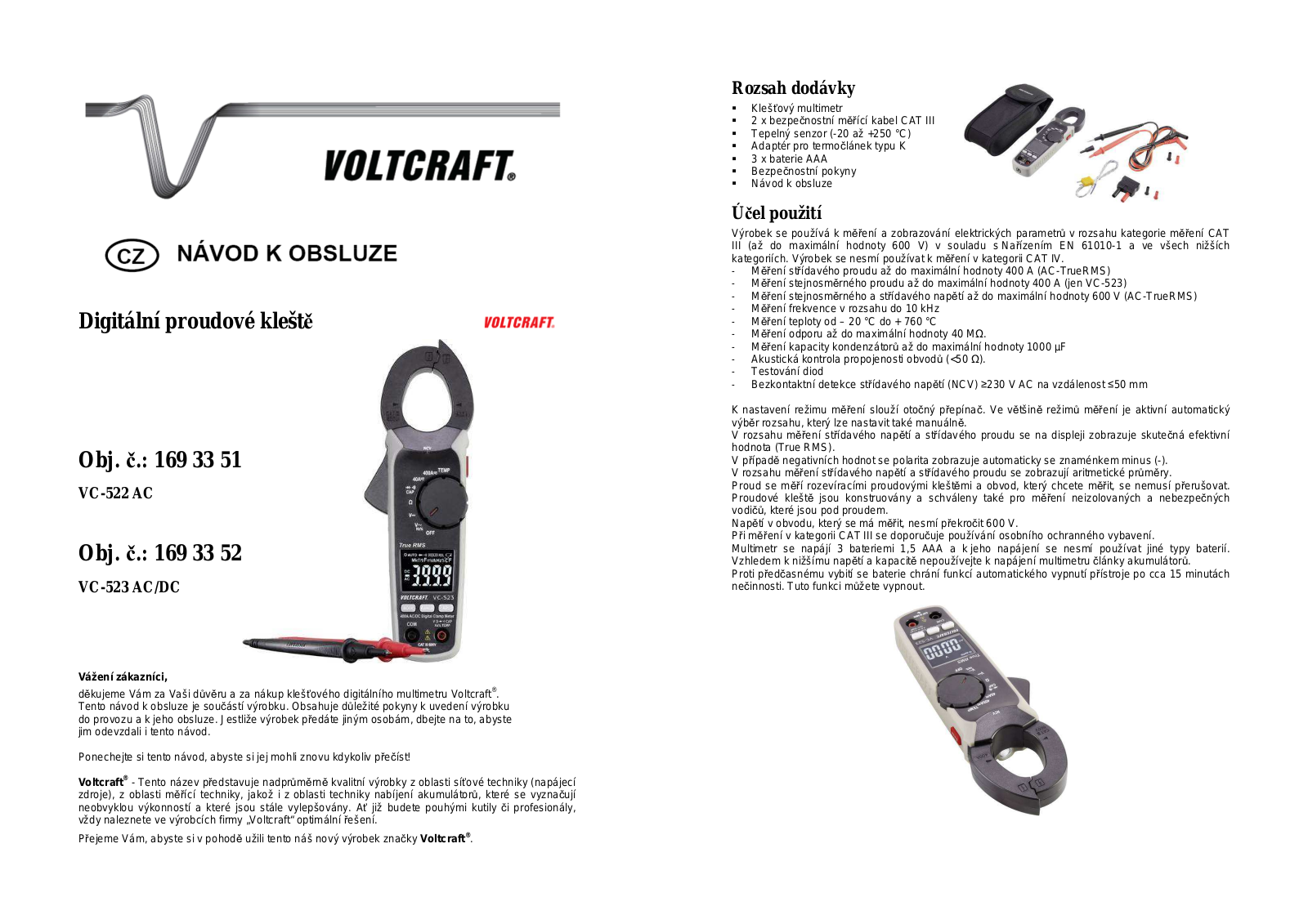 VOLTCRAFT VC-522 AC, VC-523 AC/DC User guide