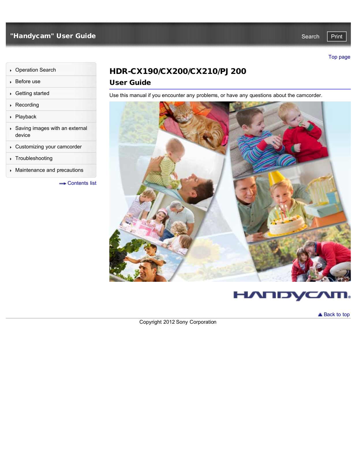 Sony HDR-CX200, HDR-CX210, HDR-PJ200 User Guide