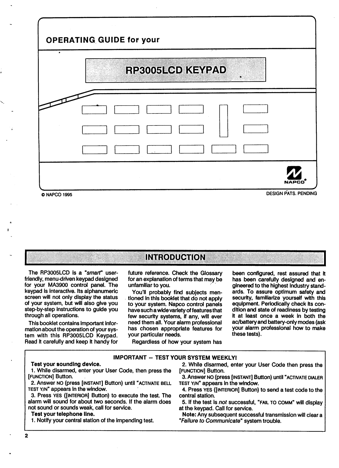 Napco RP-3005LCD operating Manual