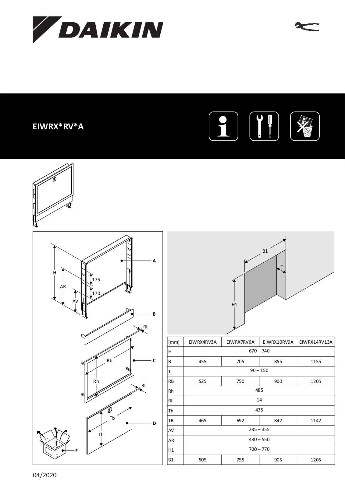 Daikin EIWRX4RV3A, EIWRX7RV6A, EIWRX10RV9A, EIWRX14RV13A Installation manuals