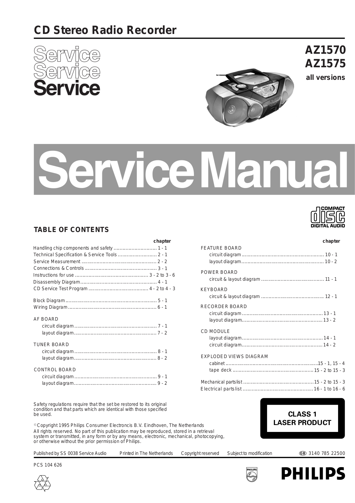 Philips AZ1570, AZ1575 Service Manual