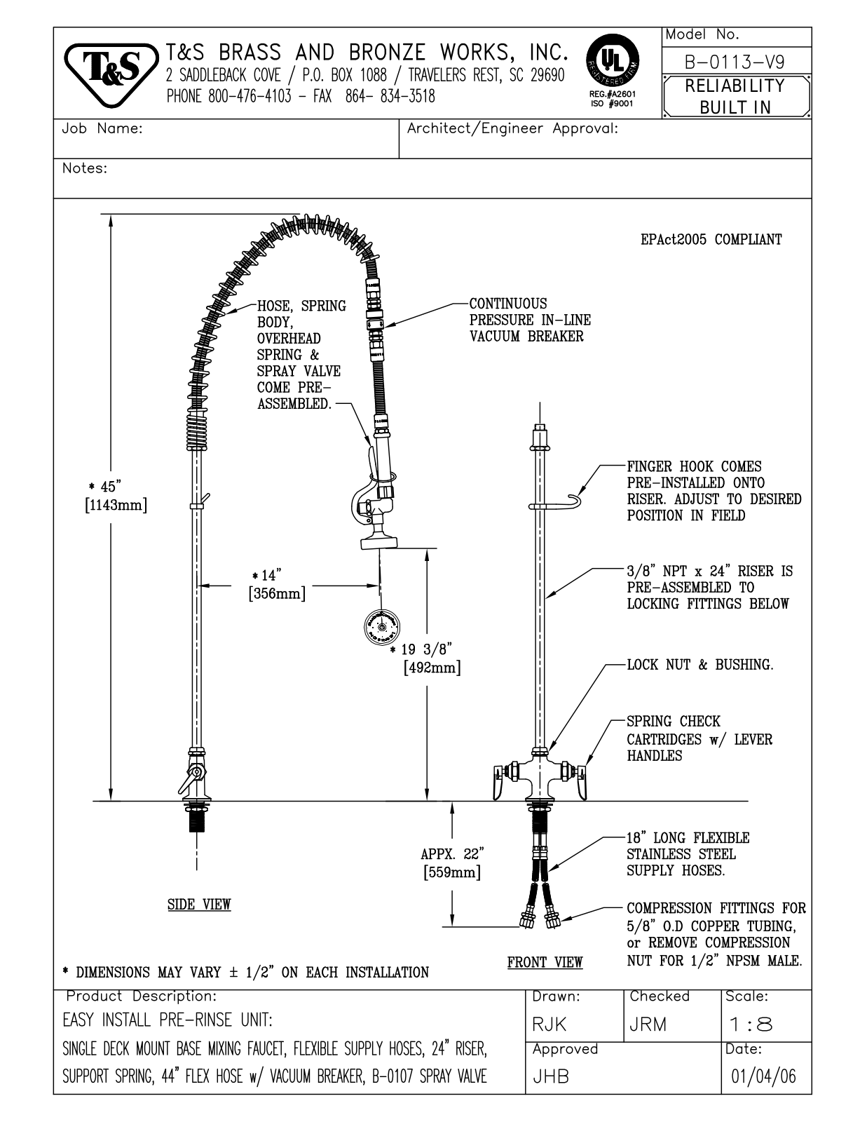 T&S Brass B-0113-V9 User Manual