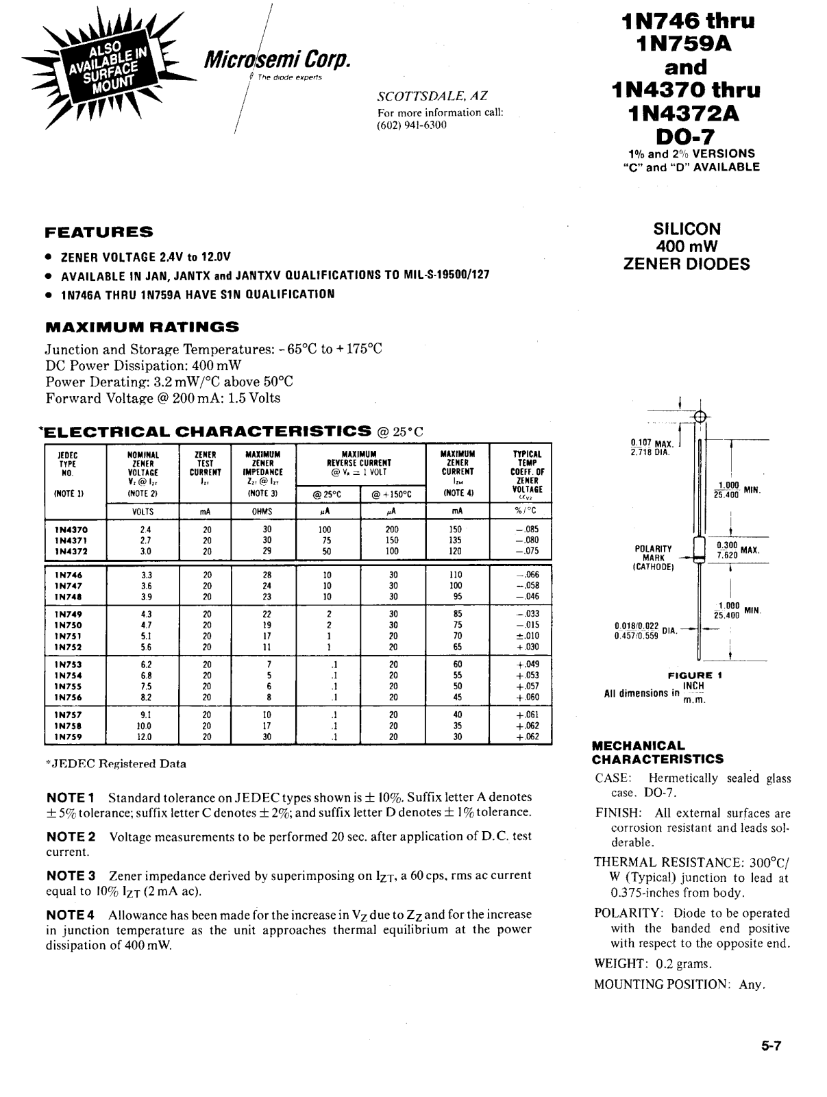 Microsemi Corporation 1N759A, 1N758A, 1N759, 1N758, 1N756A Datasheet