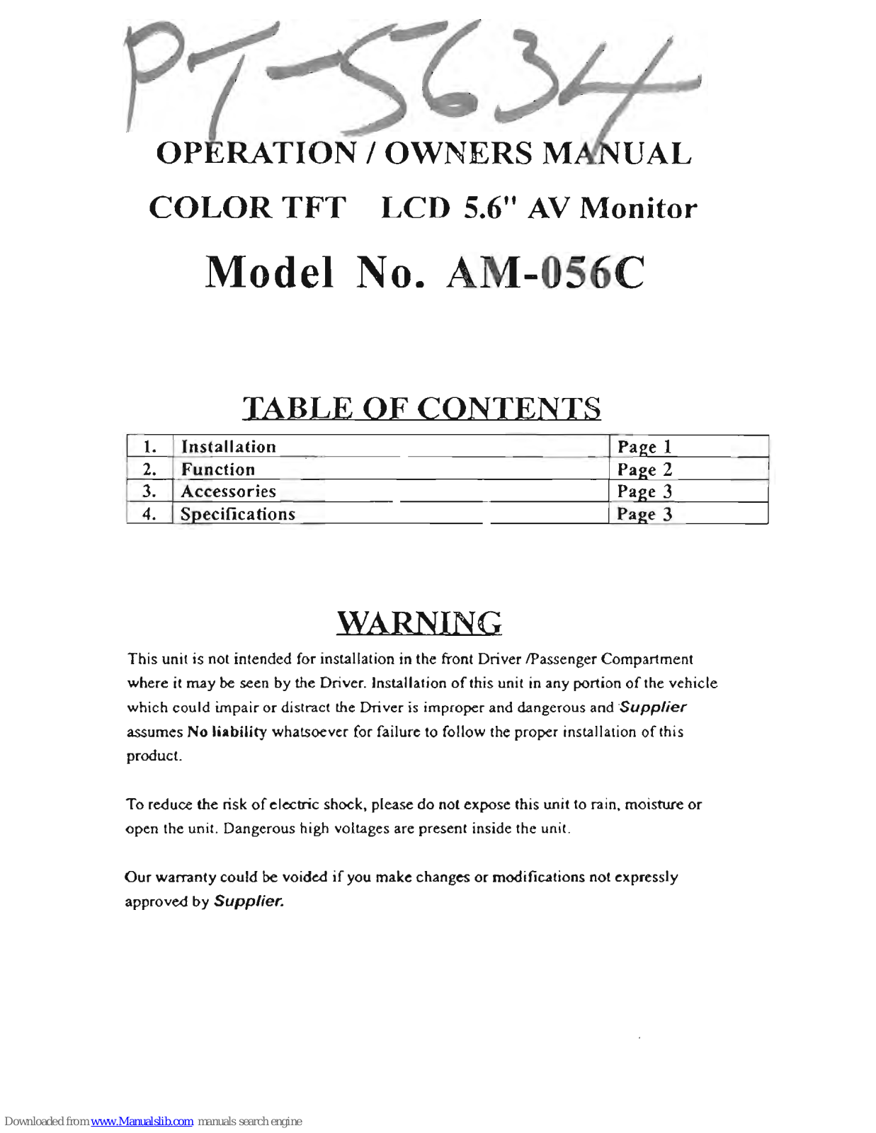 Power Acoustik AM-056C Owner's Manual