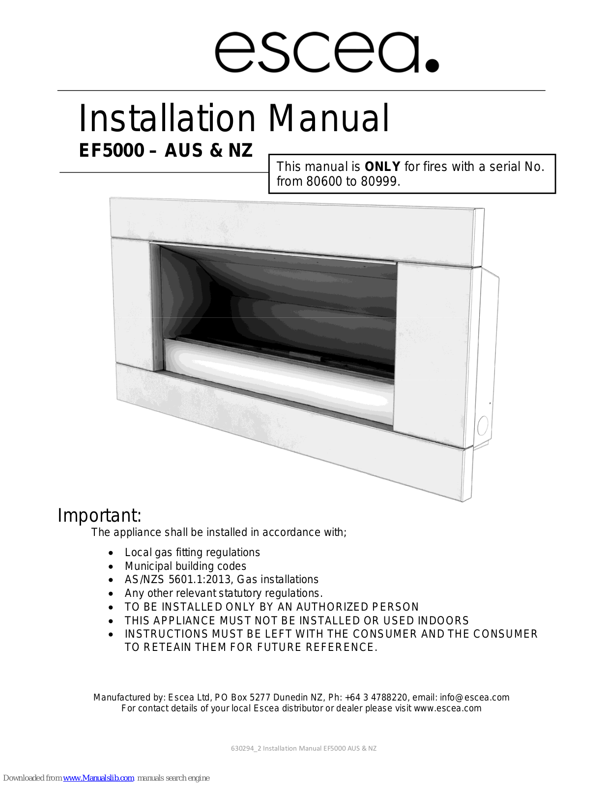 Escea EF5000 – AUS, EF5000 – NZ Installation Manual - ManualMachine.com