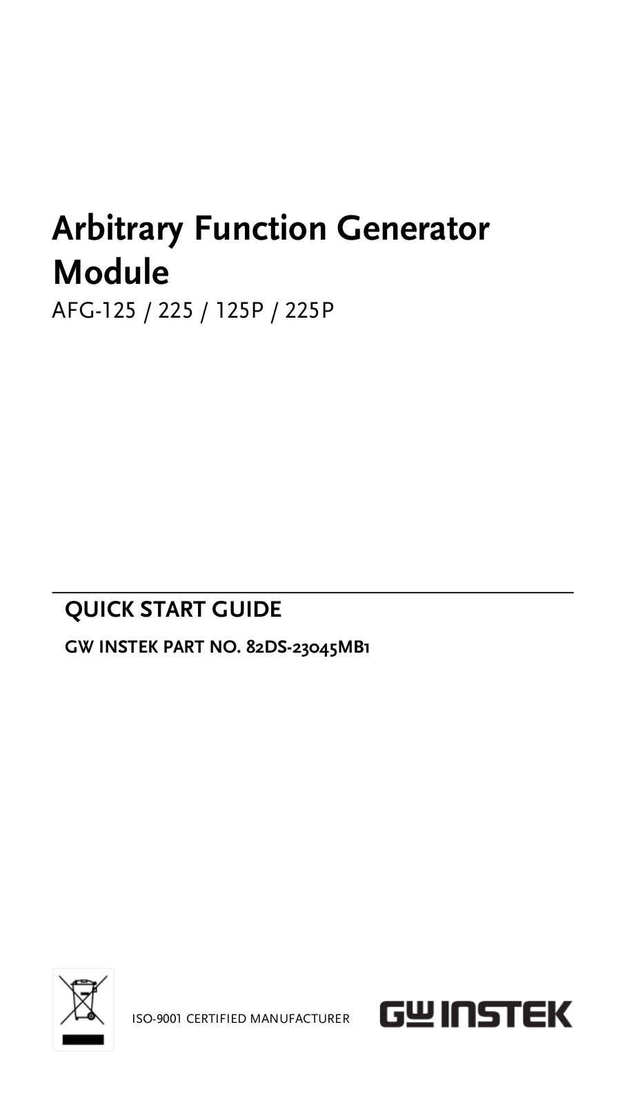 Gw instek AFG-225P, AFG-225, AFG-125, AFG-125P QUICK START GUIDE