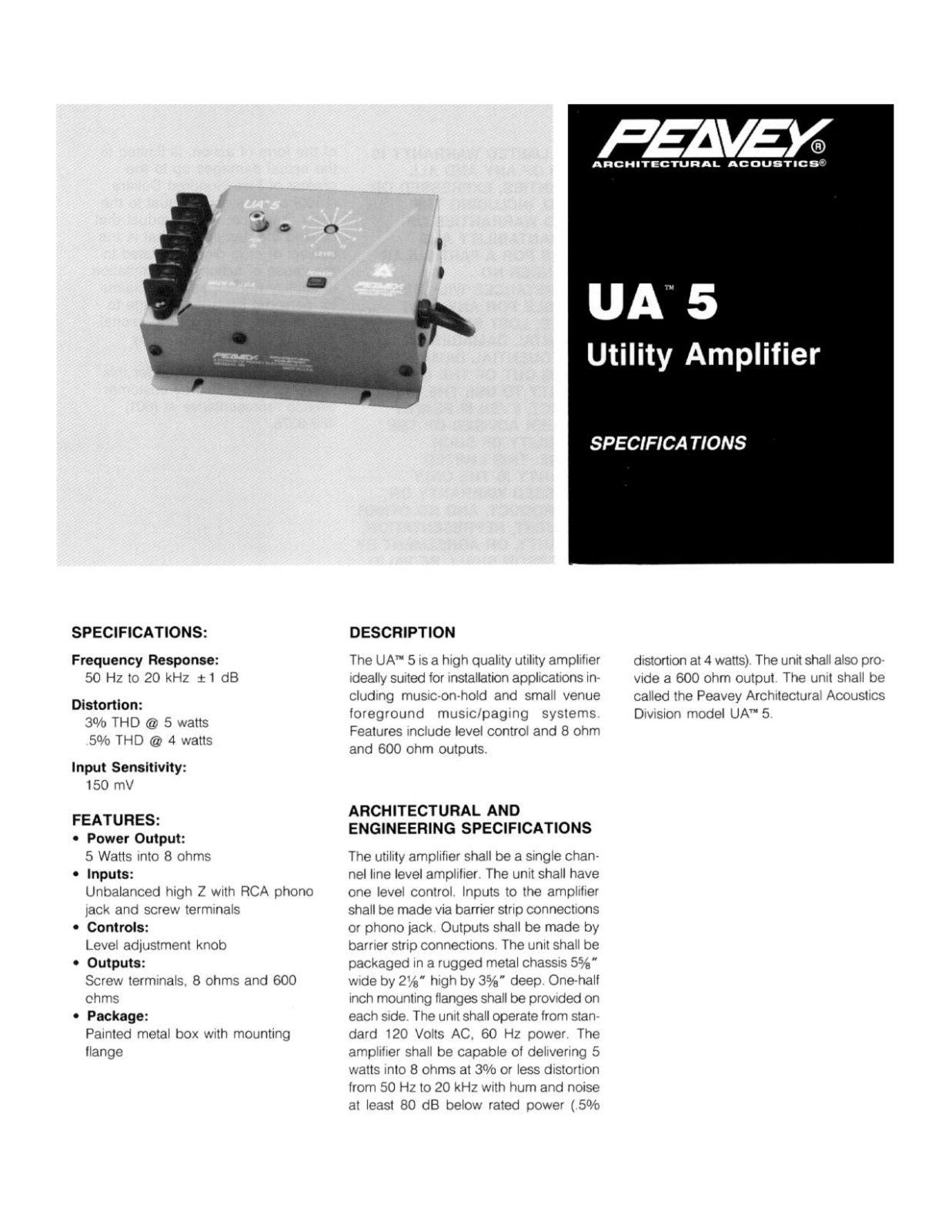 Peavey UA 5 SPECIFICATIONS