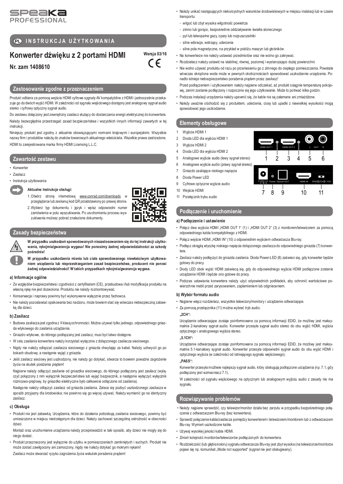 SpeaKa Professional 1408610 Instructions