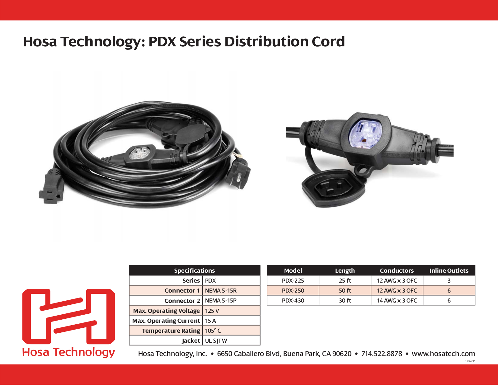 Hosa PDX-430, PDX-250, PDX-225 Specifications