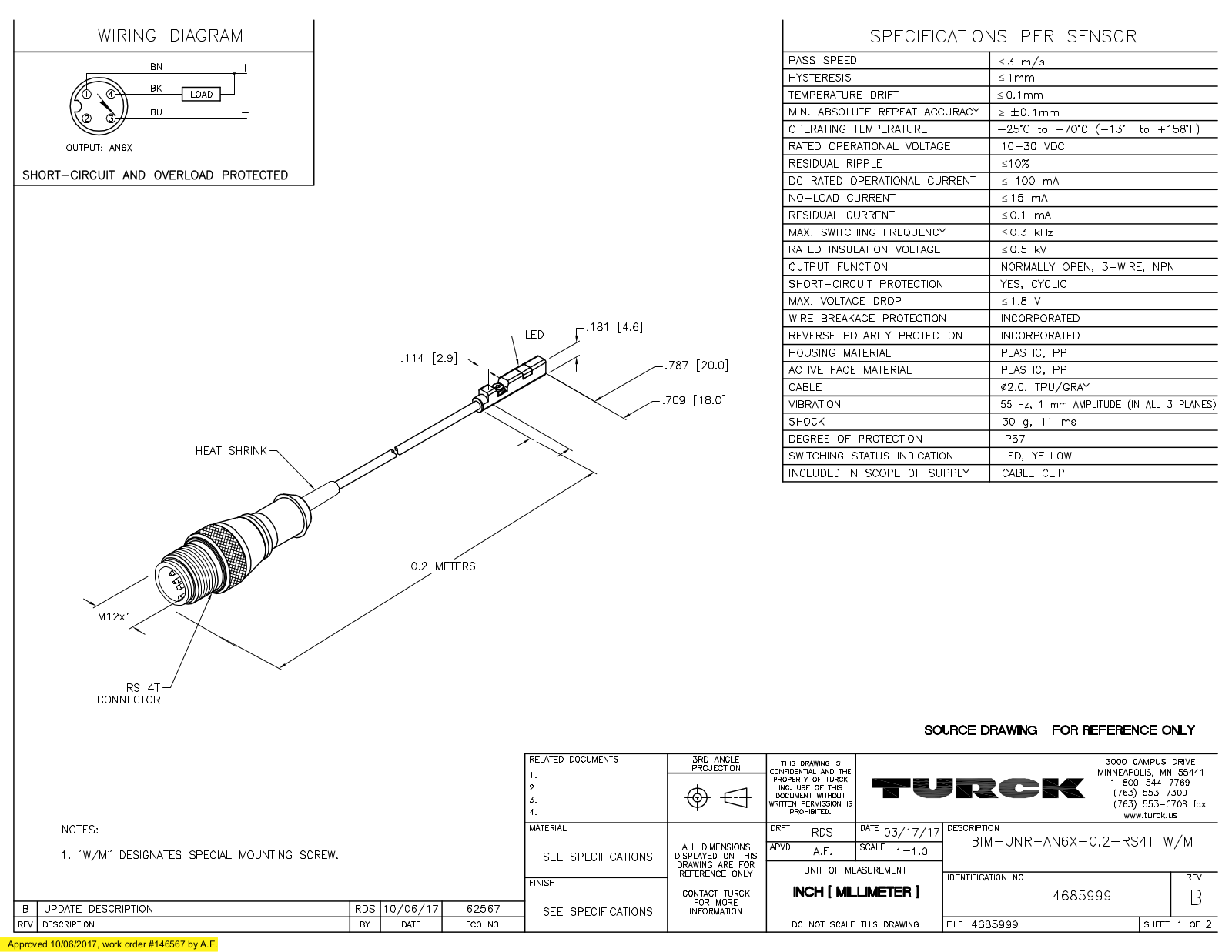 Turck BIM-UNR-AN6X-0.2-RS4TW/M Data Sheet