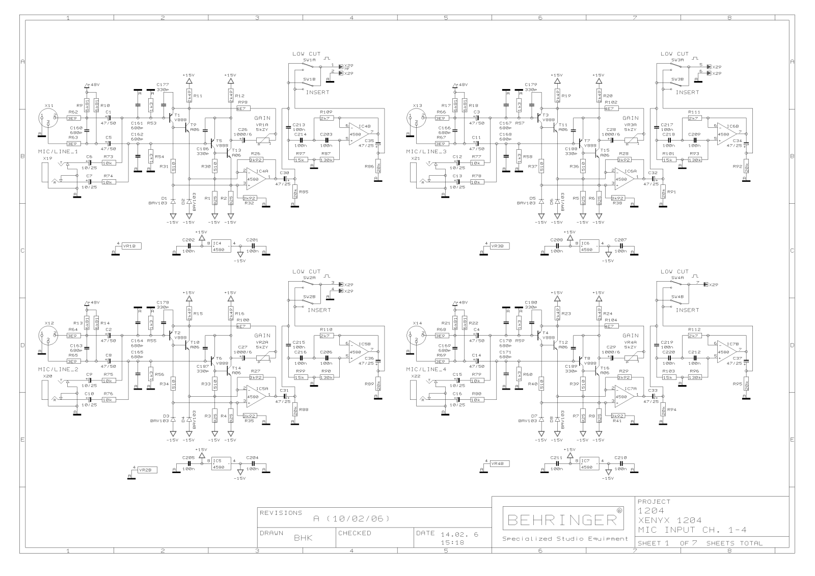 Behringer XENIX-1204 Schematic