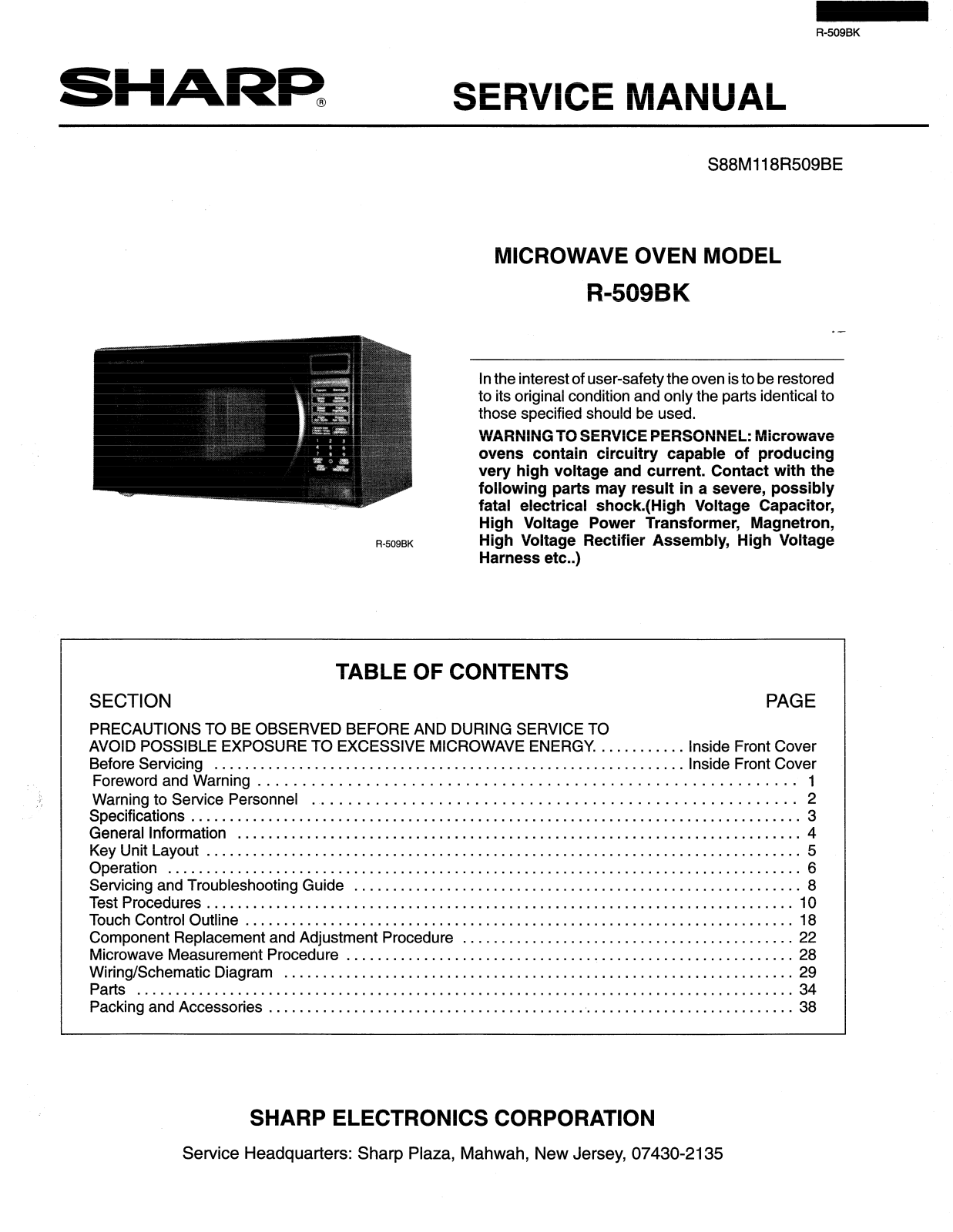 SHARP R509BE, R-509BK Service Manual - ManualMachine.com