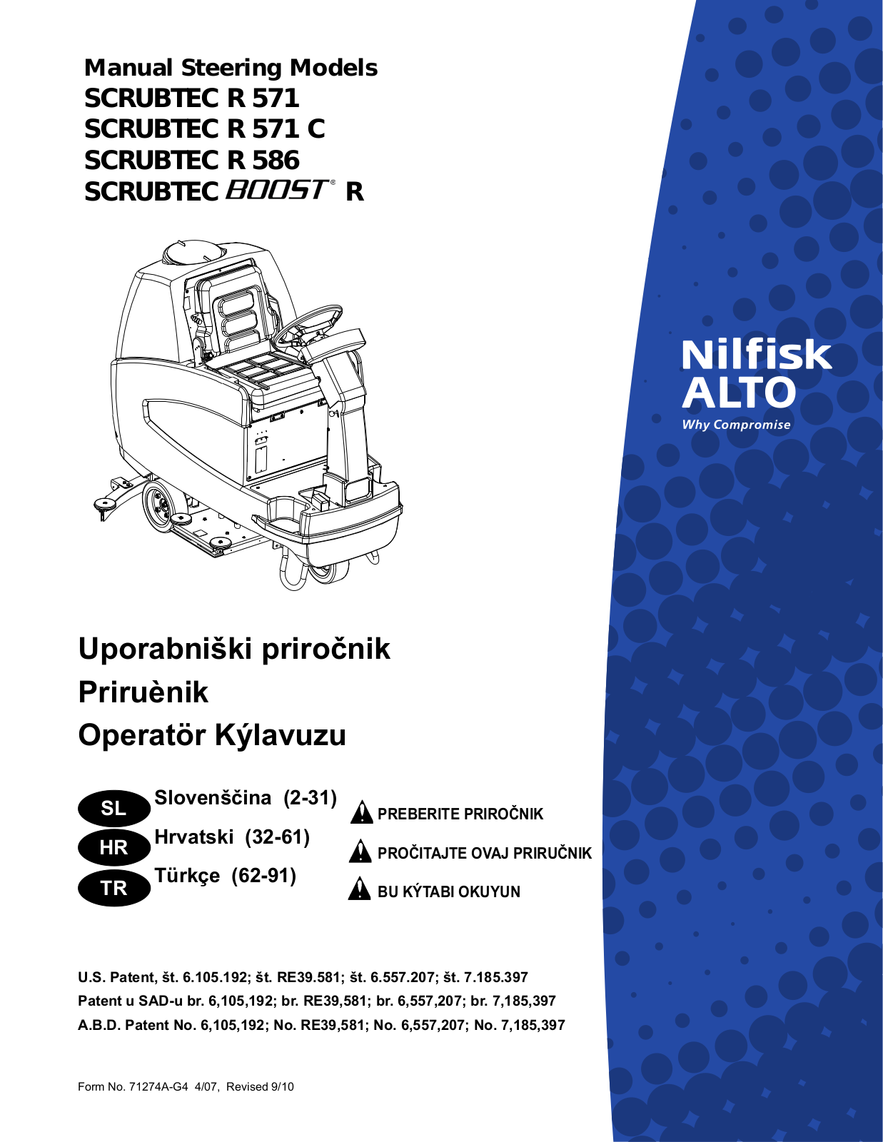 Nilfisk SCRUBTEC R 571, SCRUBTEC R 571 C, SCRUBTEC R 586, SCRUBTEC R operators Manual