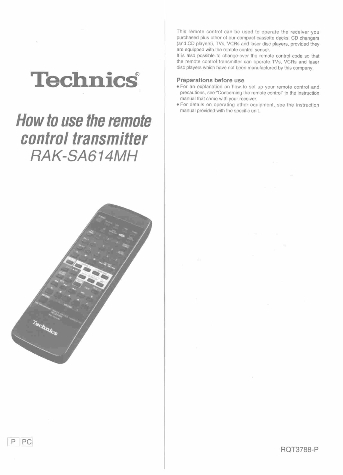 Panasonic RAK-SA614MH User Manual