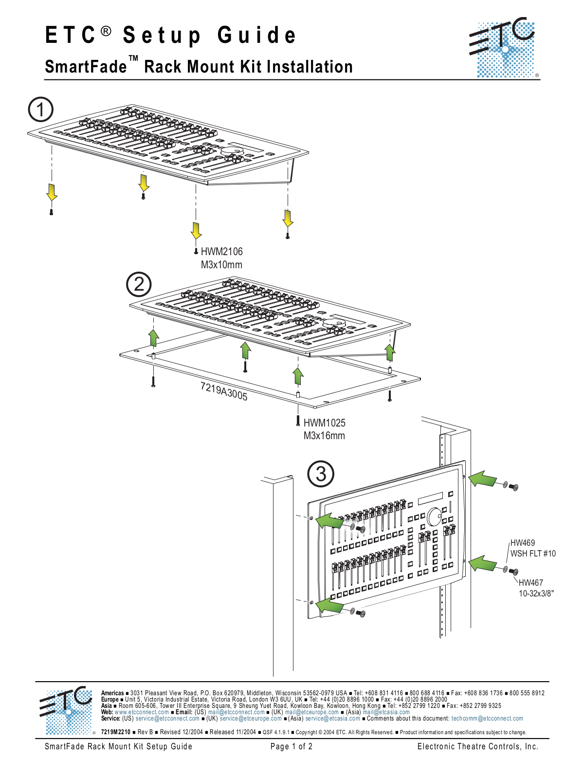 ETC SmartFade Rack Mount Kit User Manual