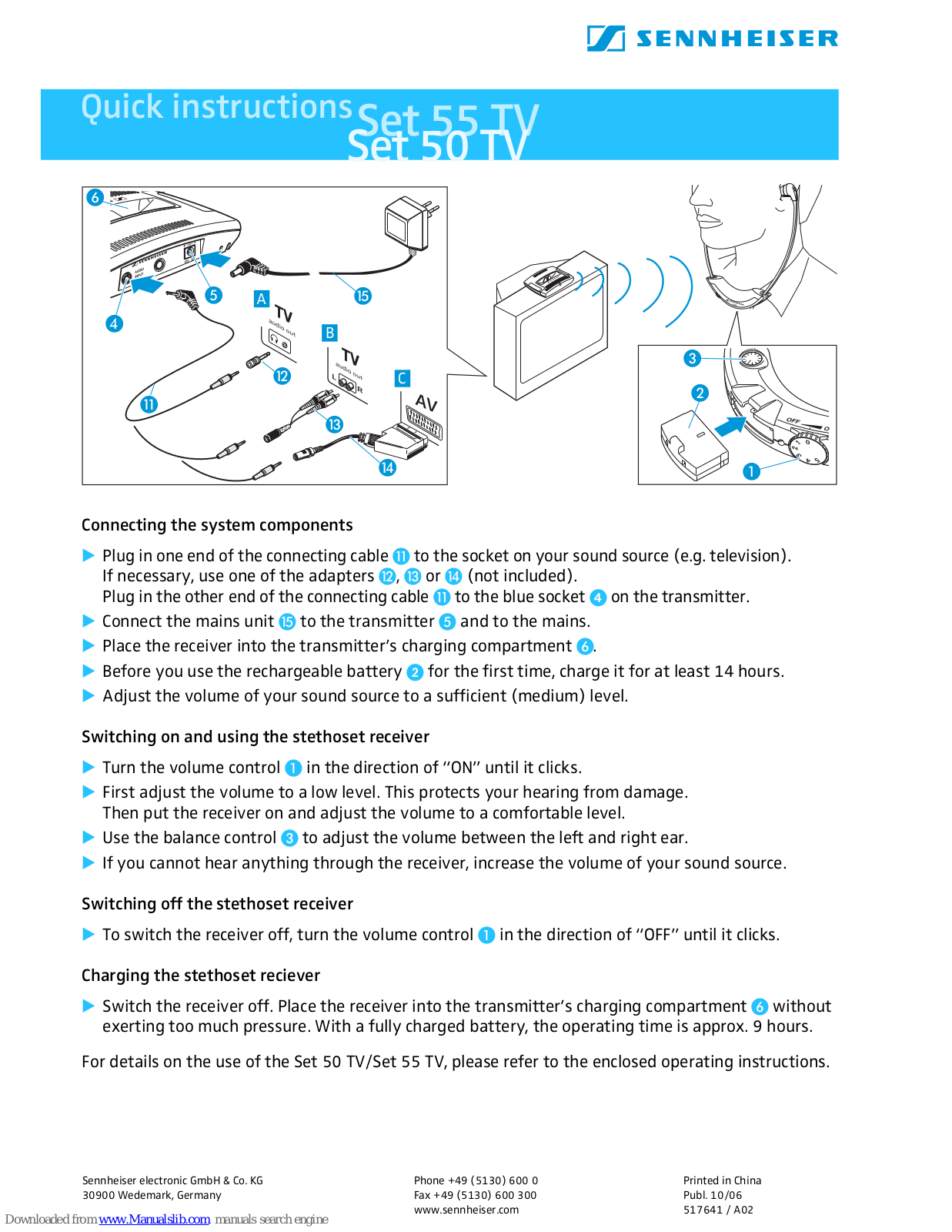 Sennheiser SET 55 TV,SET 50 TV Quick Instructions