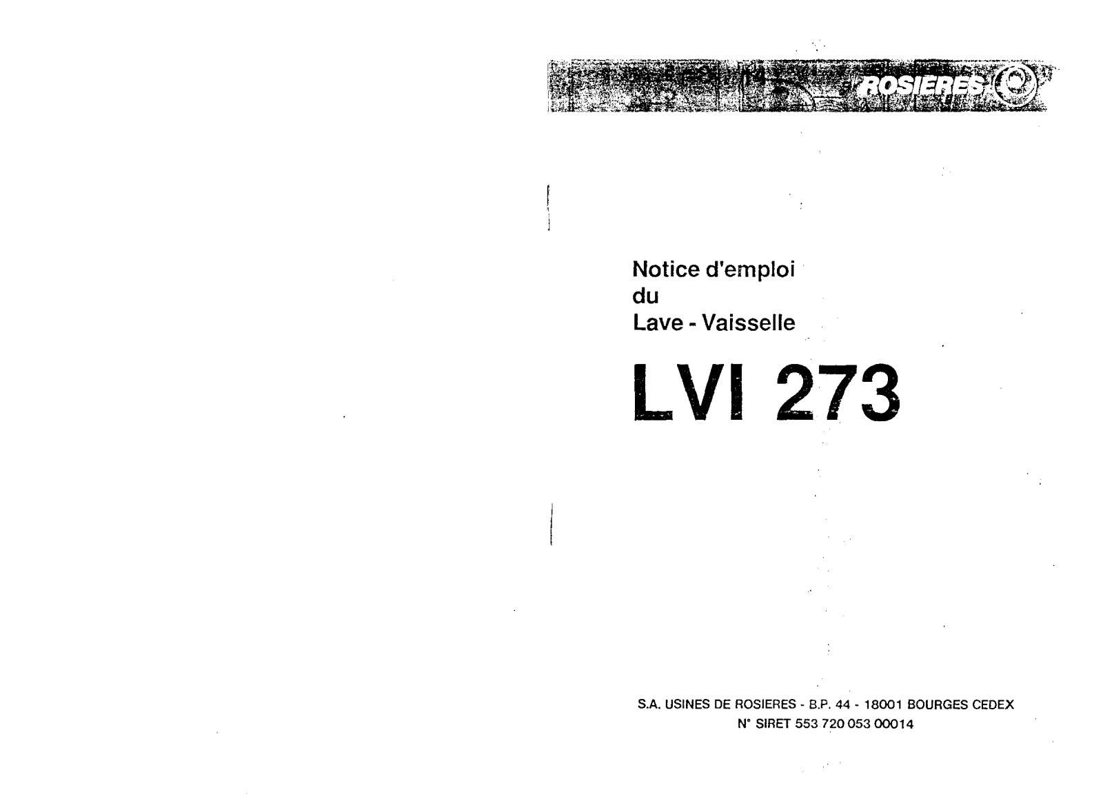 ROSIERES LVI 273 User Manual