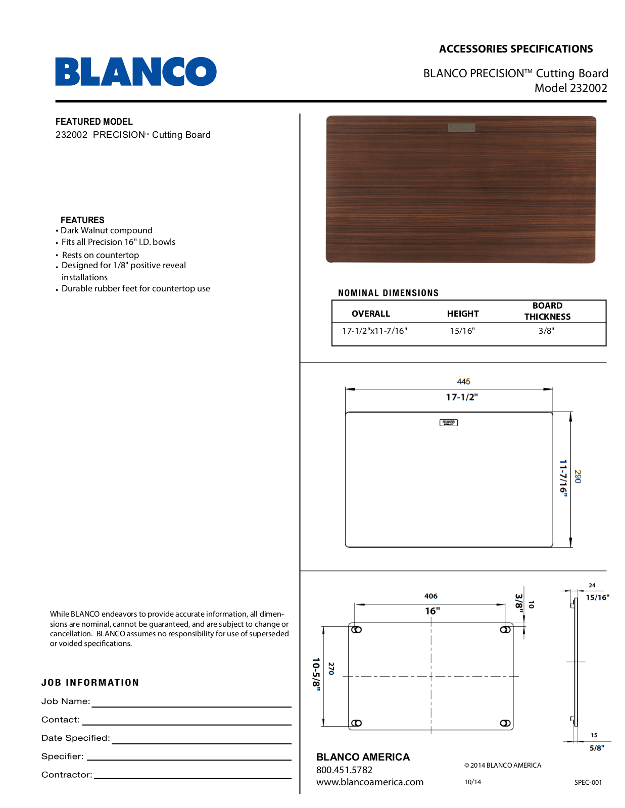 Blanco 232002 Specifications