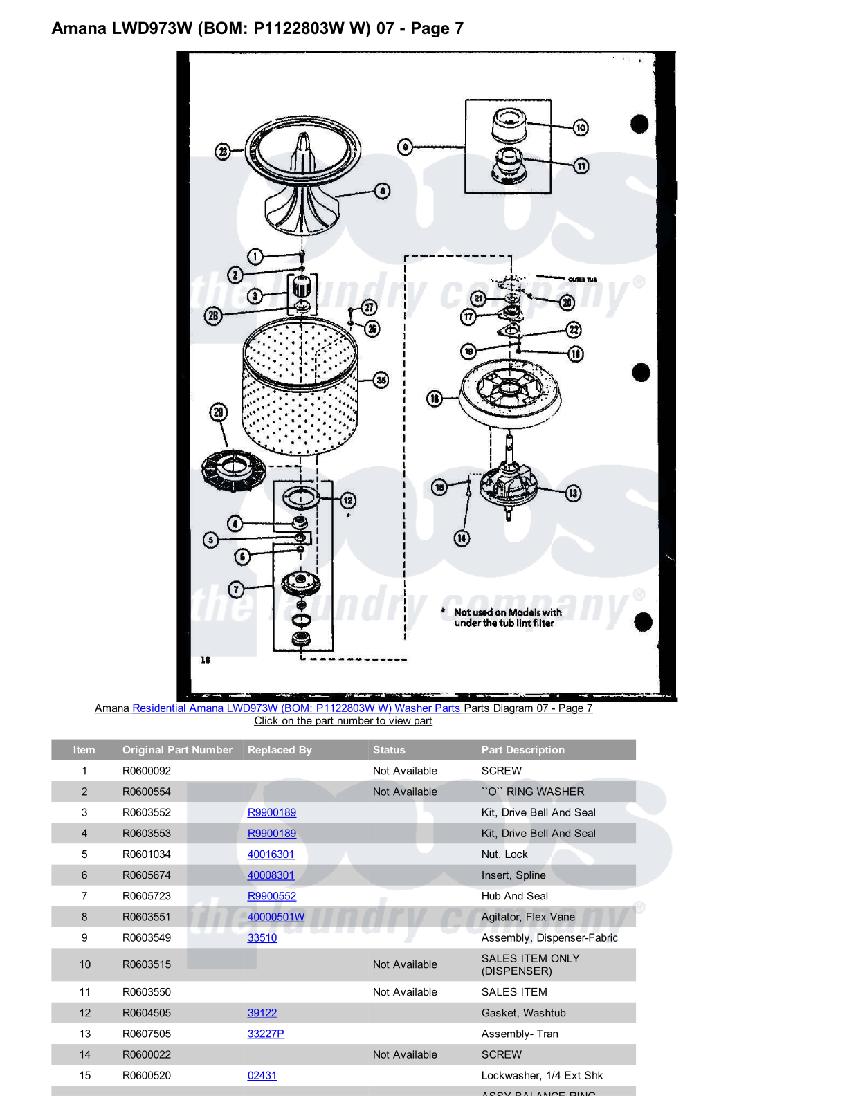 Amana LWD973W Parts Diagram