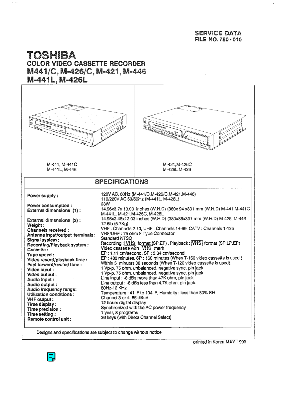 Toshiba M441, VCX441 Schematic