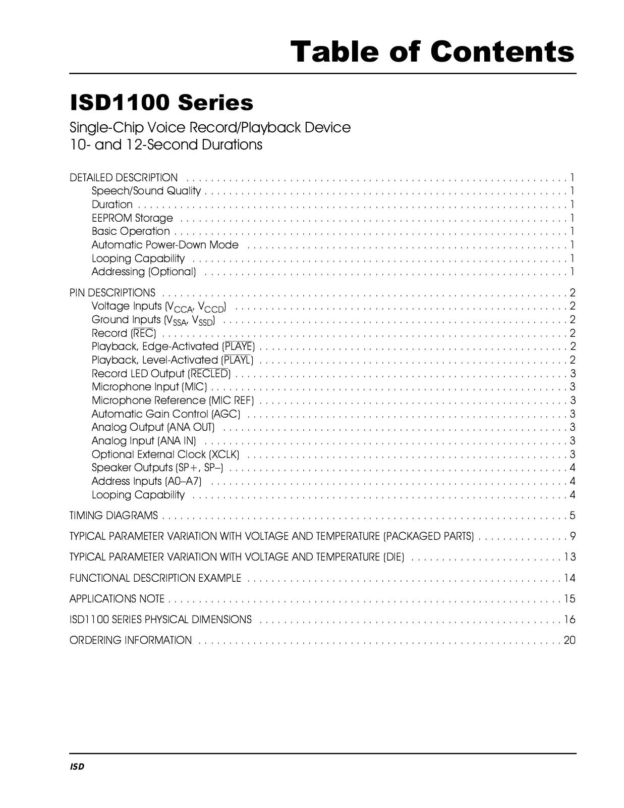 Datasheet ISD1112P, ISD1110X, ISD1110S, ISD1110P, ISD1112X Datasheet (ISD) - ManualMachine.com