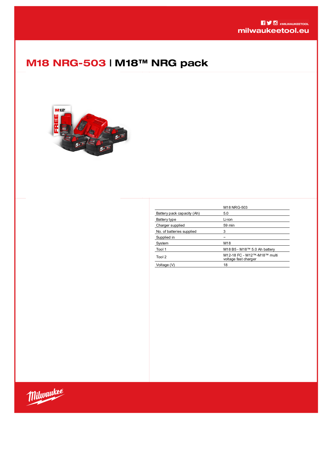 Milwaukee M18 NRG-503 User Manual