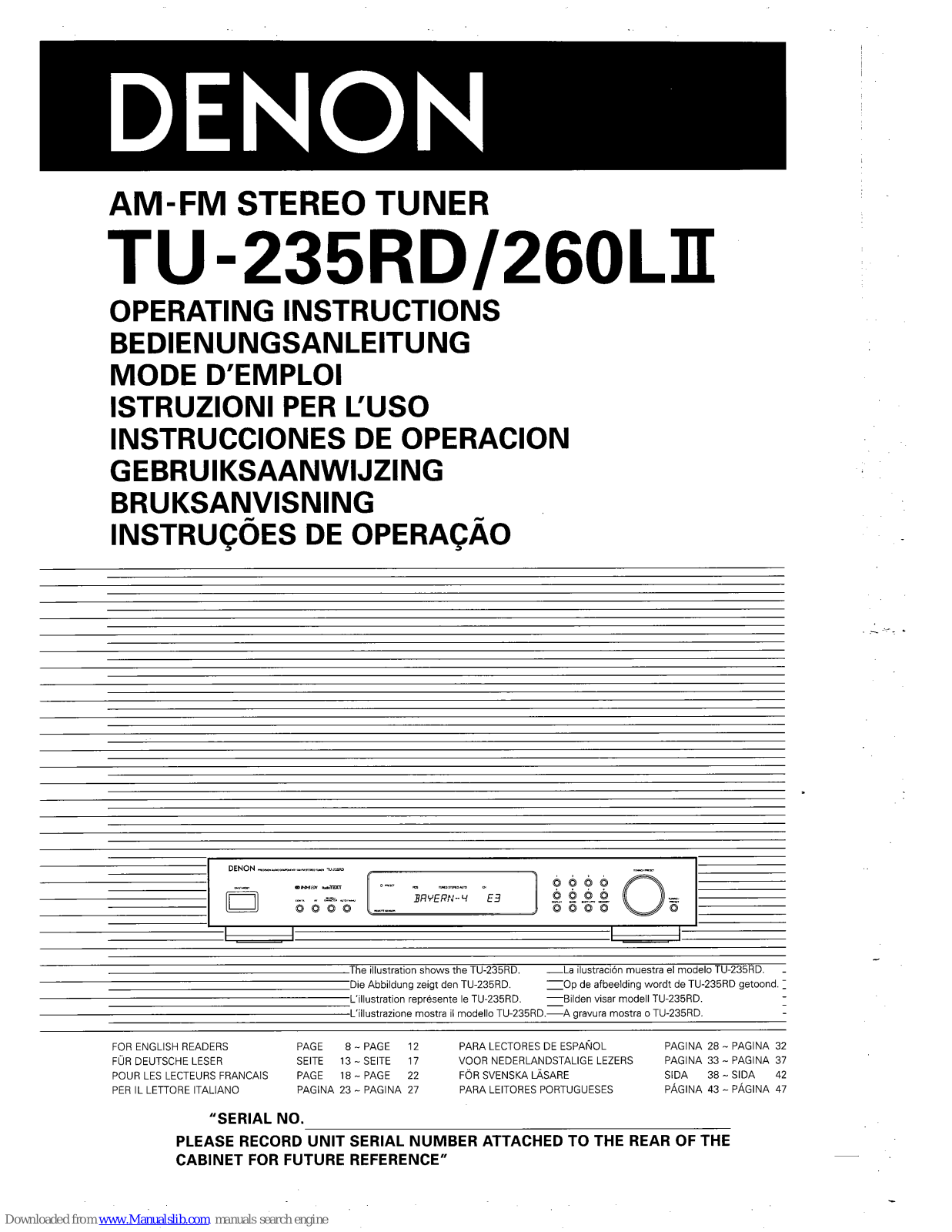 Denon TU-235RD, TU-260LII Operating Instructions Manual