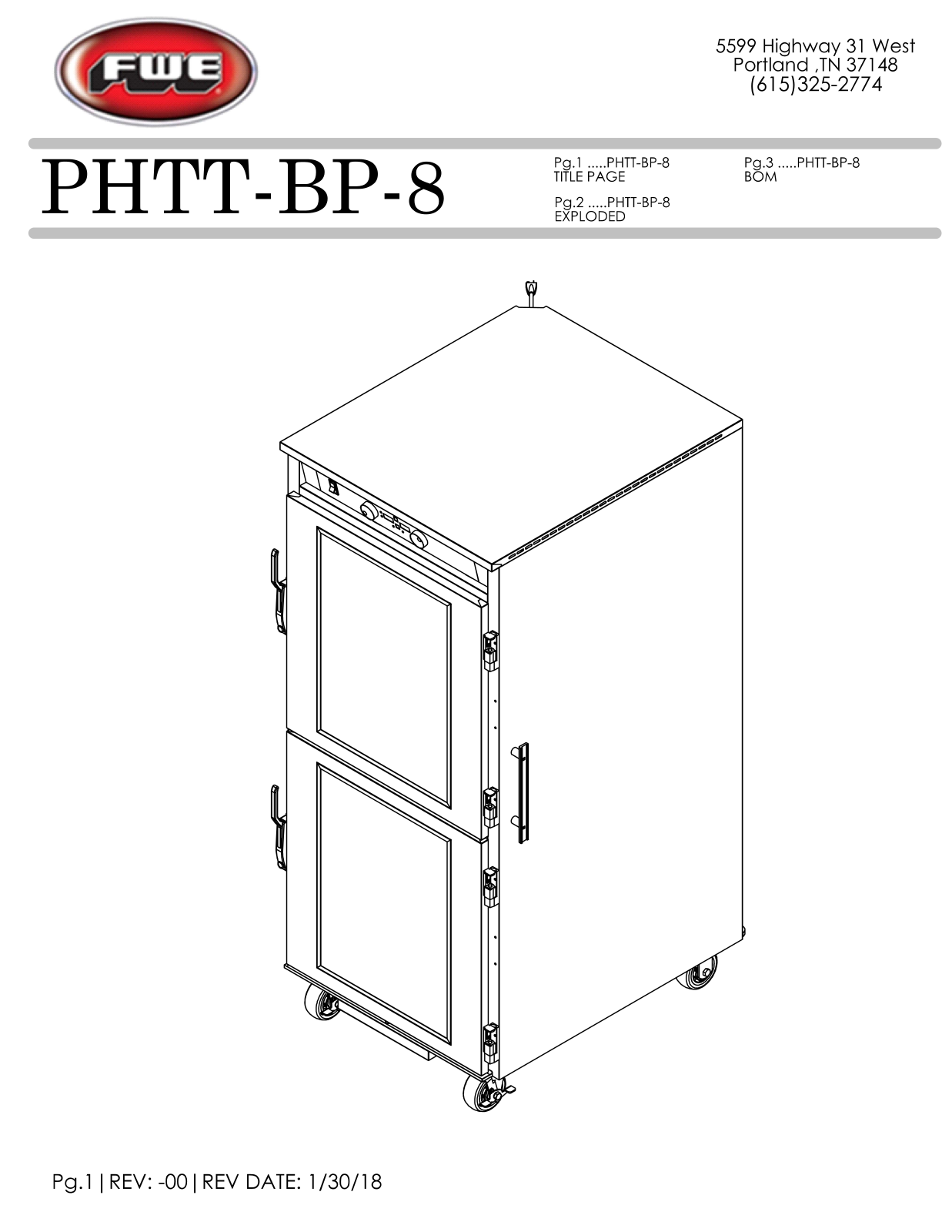 Food Warming Equipment Company PHTT-BP-8 Parts List