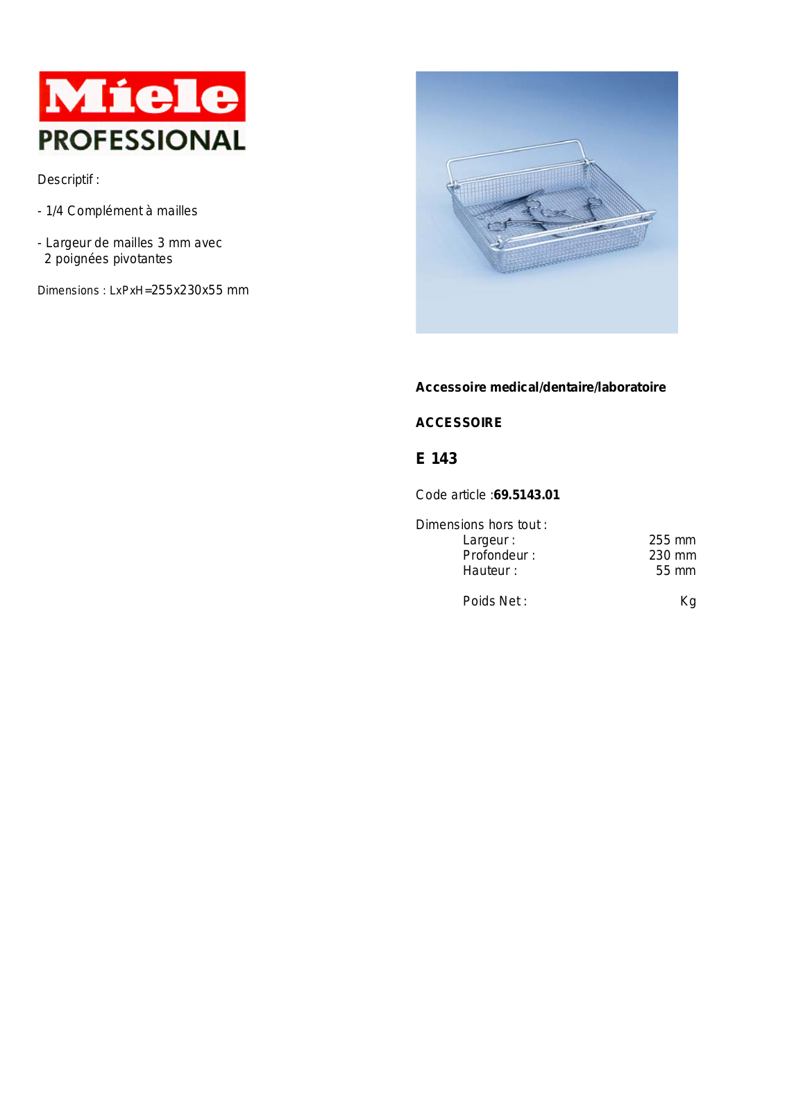 MIELE E 143 DESCRIPTIF User Manual - ManualMachine.com