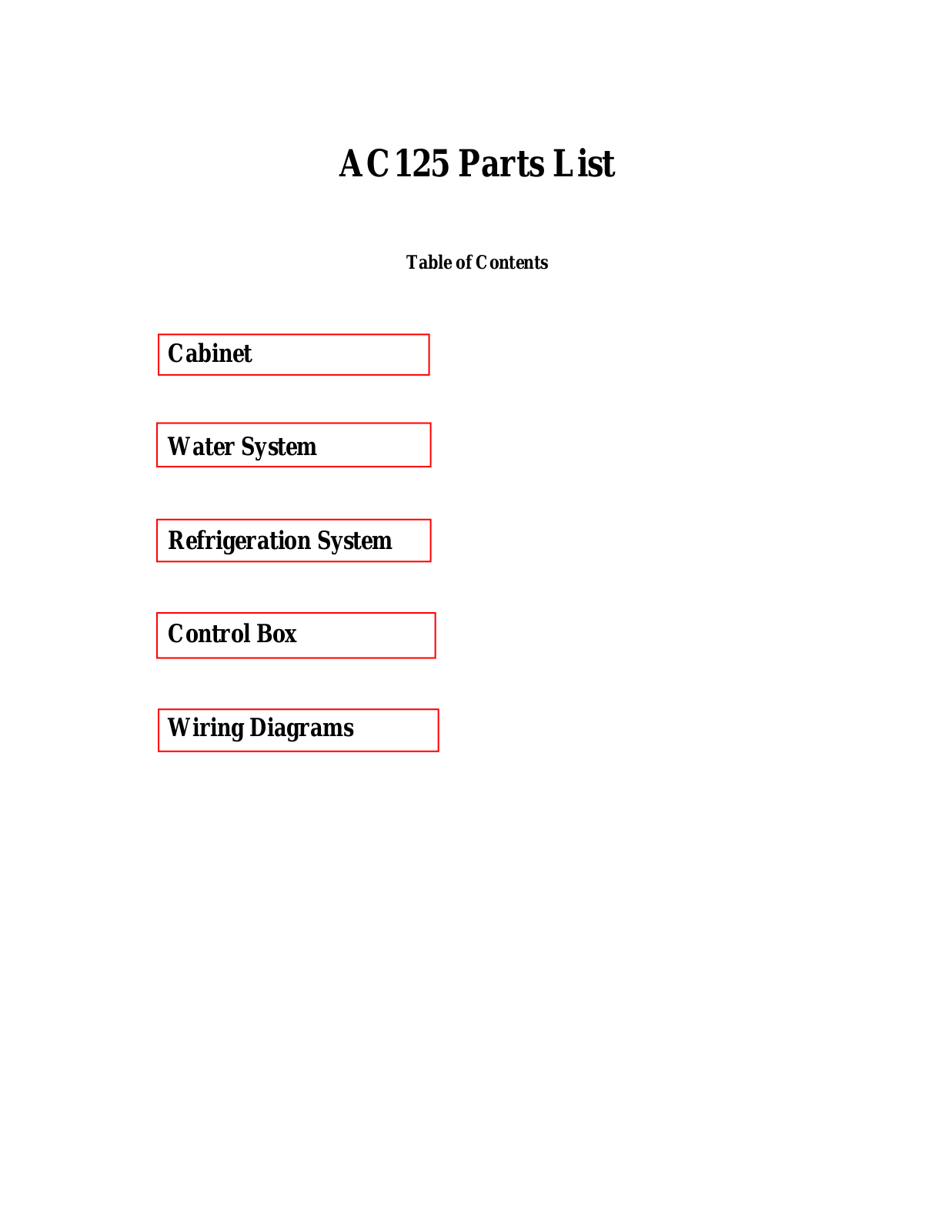 Scotsman Ice Machine AC125-1A Parts List