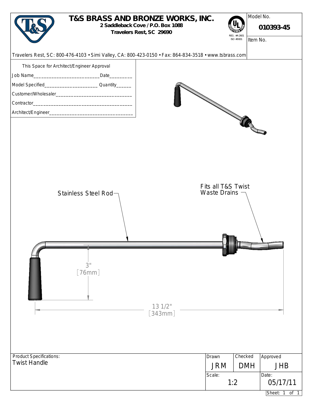 T&S Brass 010393-45 User Manual