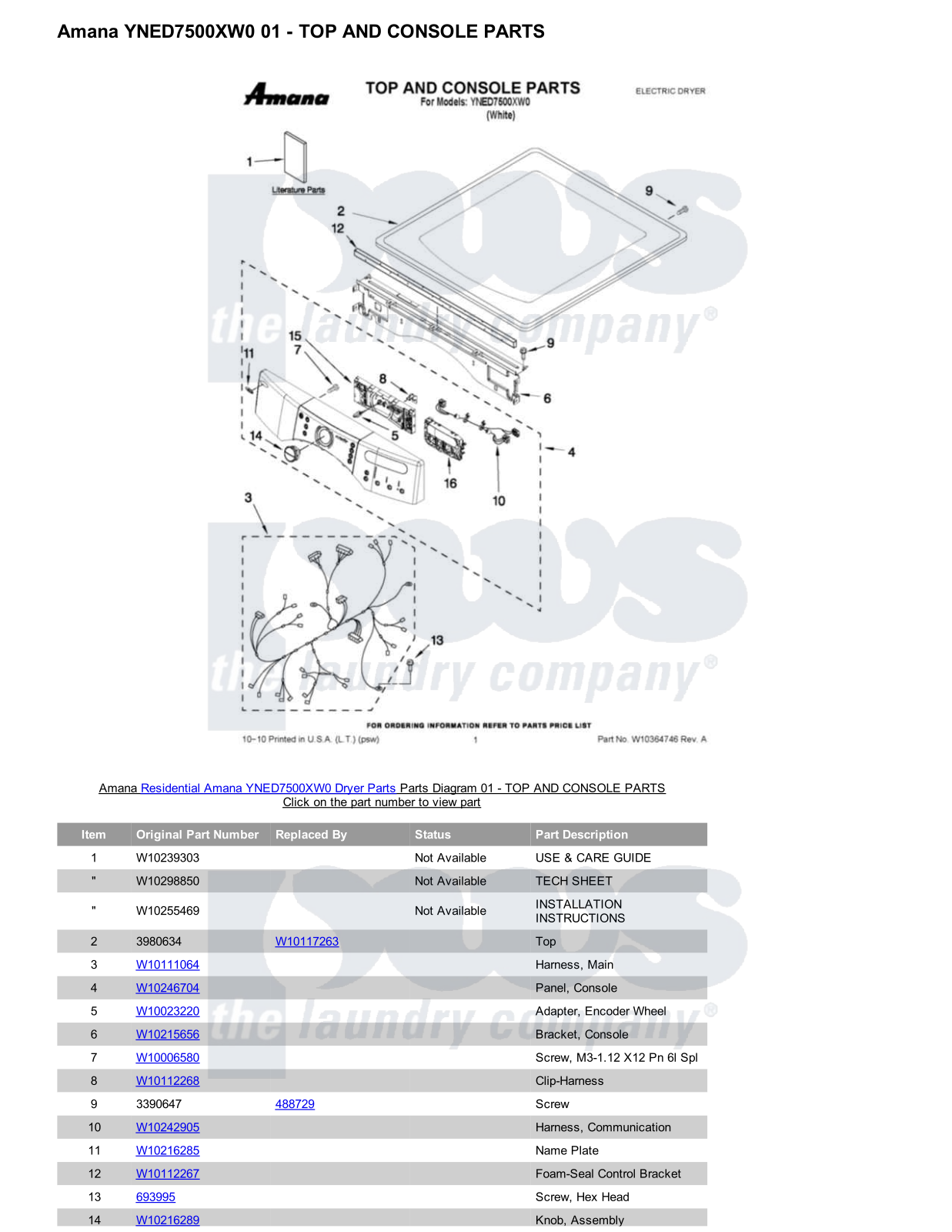 Amana YNED7500XW0 Parts Diagram