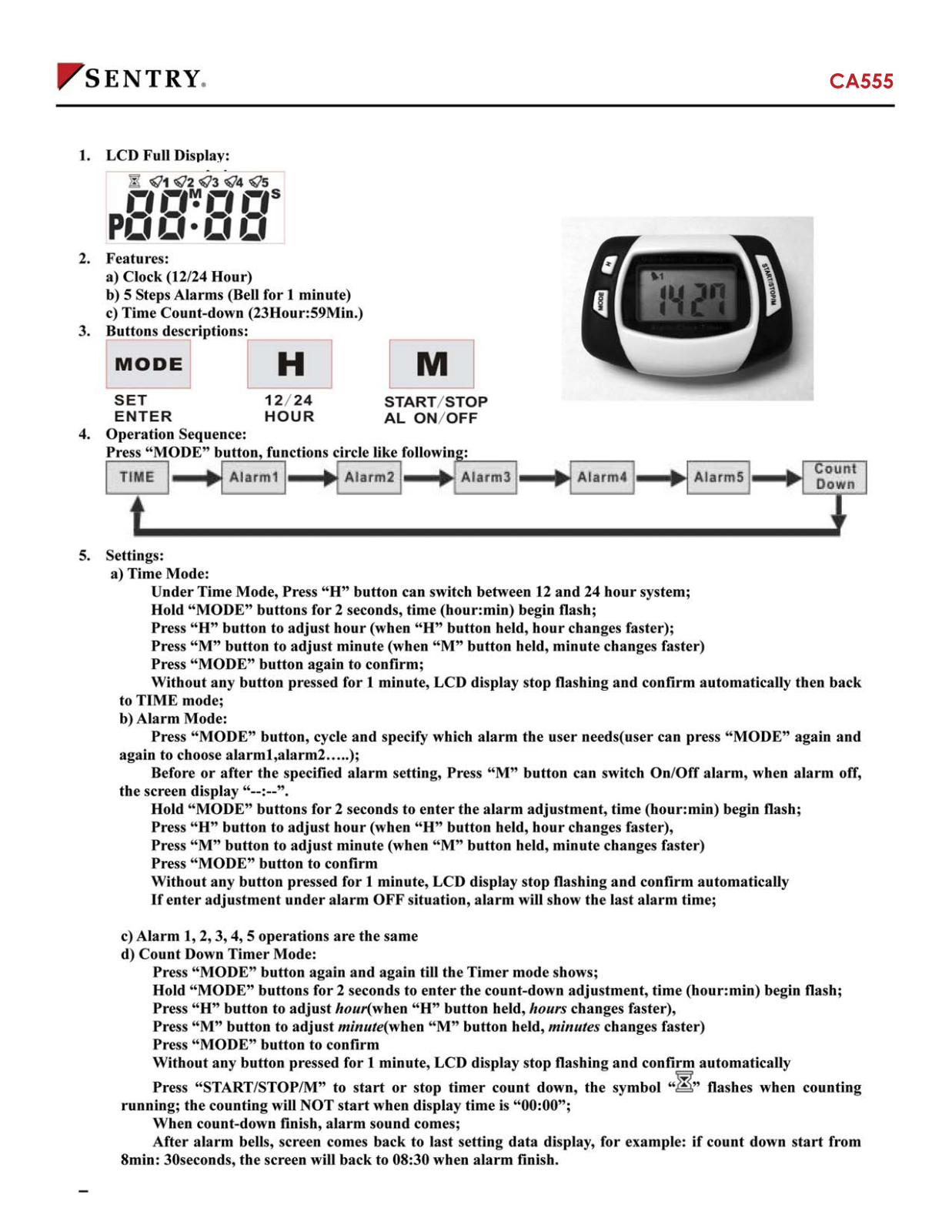 Sentry CA555 Instruction Manual