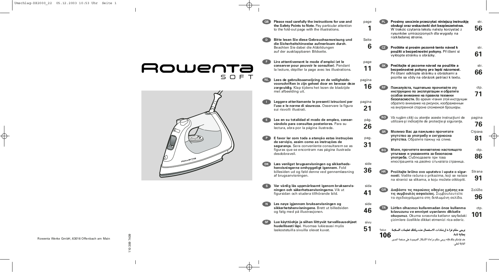 Rowenta DX 2100, DX 2300, DX 2200 User Manual