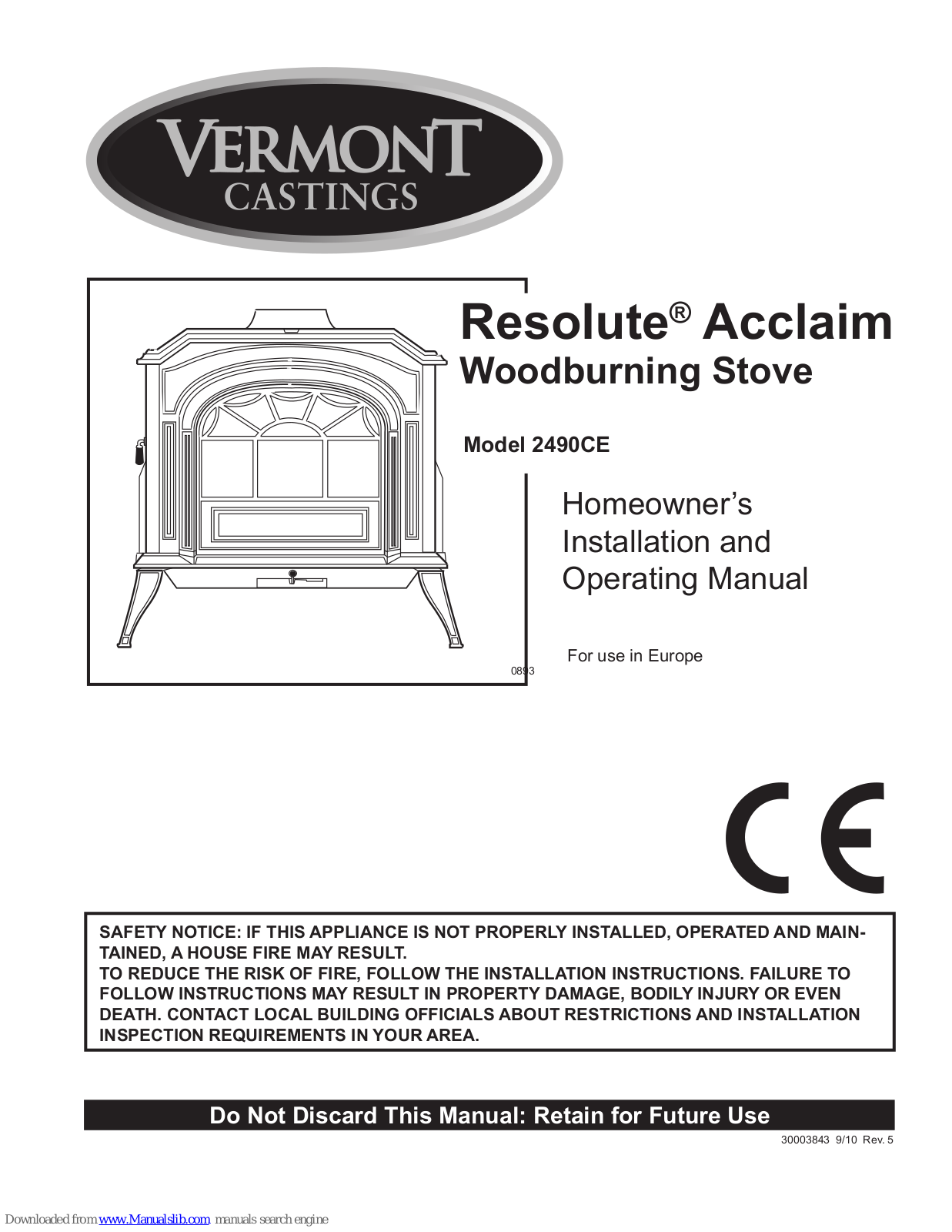 Vermont Castings Resolute Acclaim 2490CE Homeowner's Installation And Operating Manual