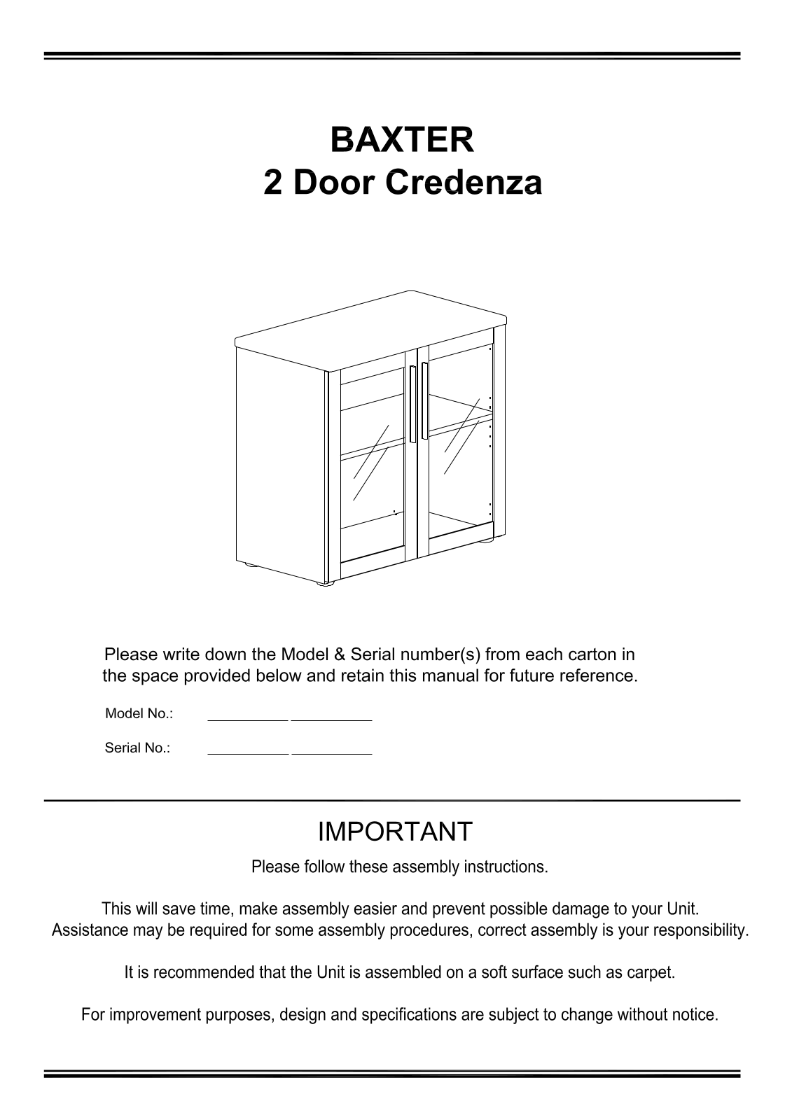 Freedom Baxter Credenza 2 Door Assembly Instruction