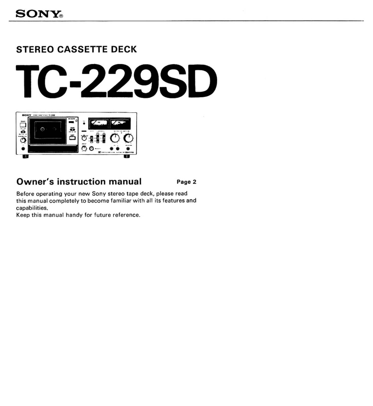 Sony TC-229-SD Owners manual