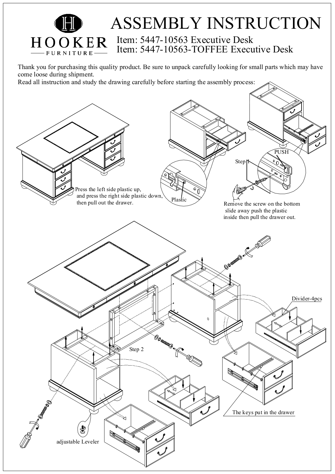 Hooker Furniture 544710563, 544710563DSK Assembly Guide