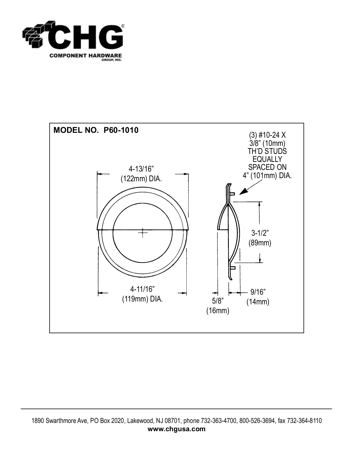 Component Hardware P60-1010 User Manual