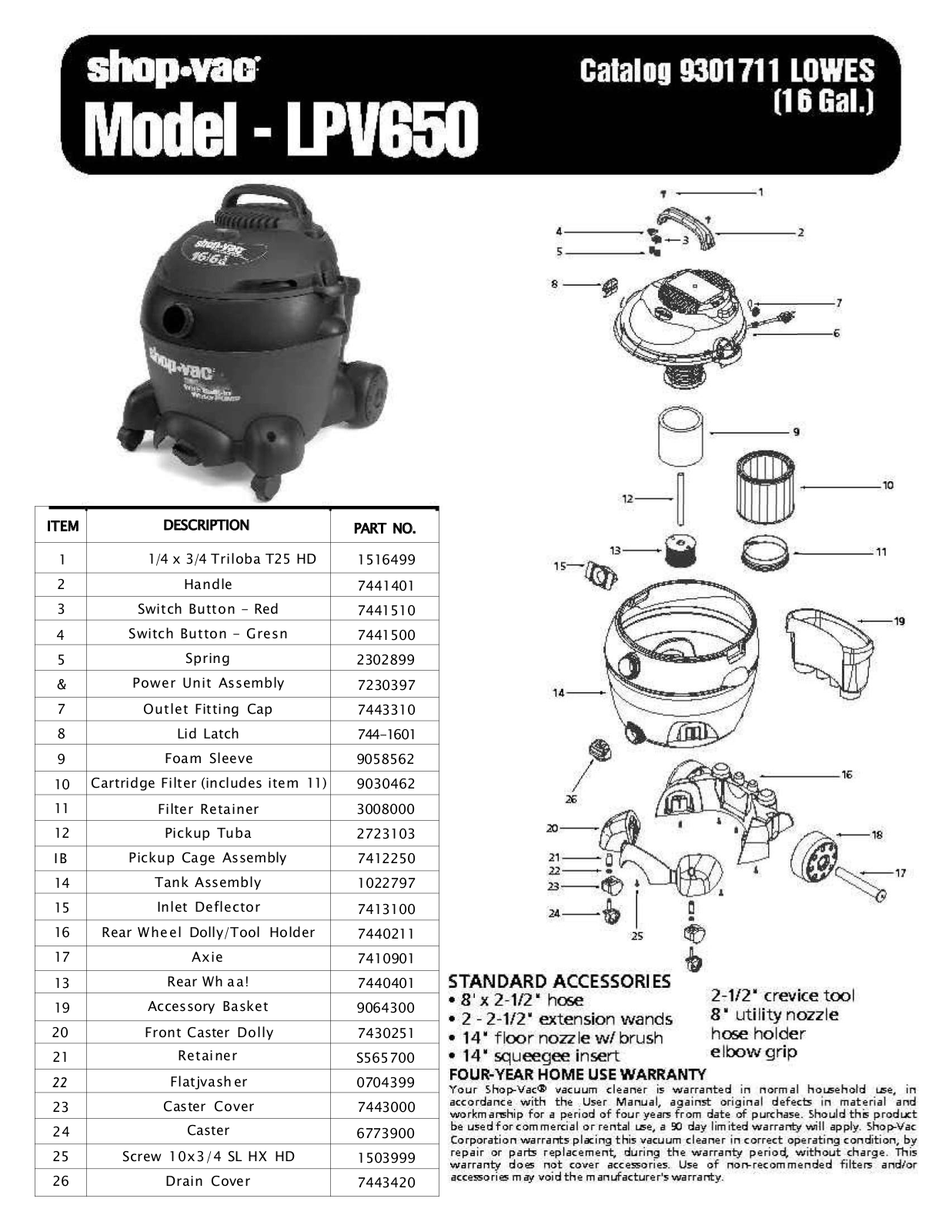 Shop Vac Lpv650 Owner's Manual